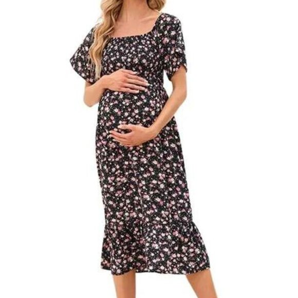 Boho Off Shoulder Midi Maternity Dress NWT - Picture 1 of 4
